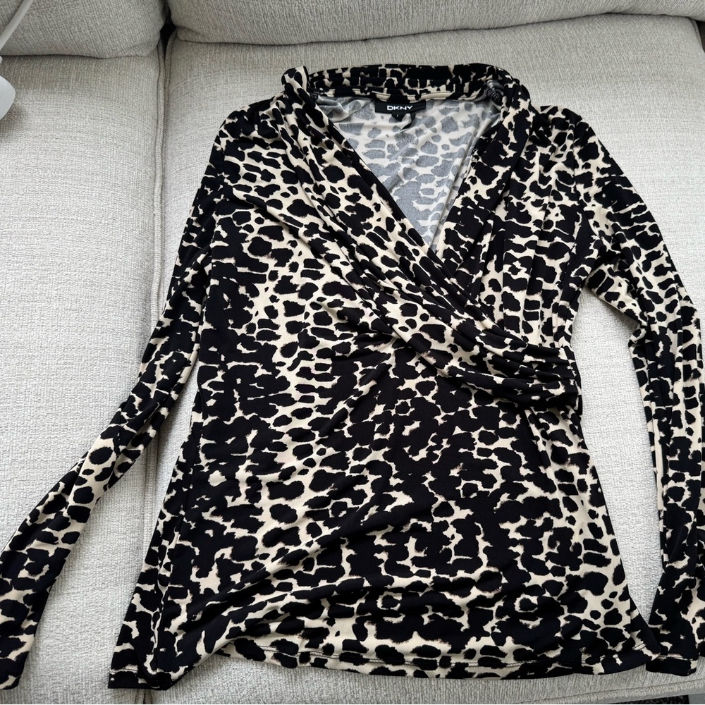 DKNY Leopard Print Wrap Top